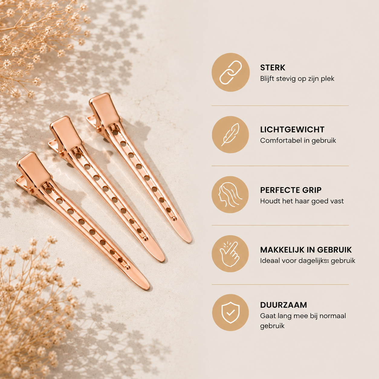 Lange Metal Clips Rosé Goud