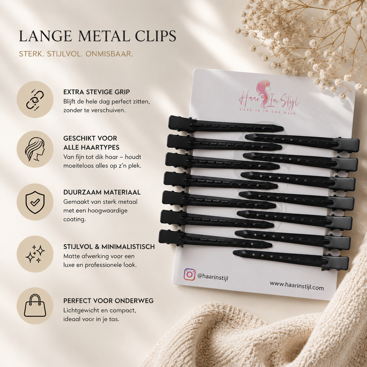 Lange Metal Clips Zwart