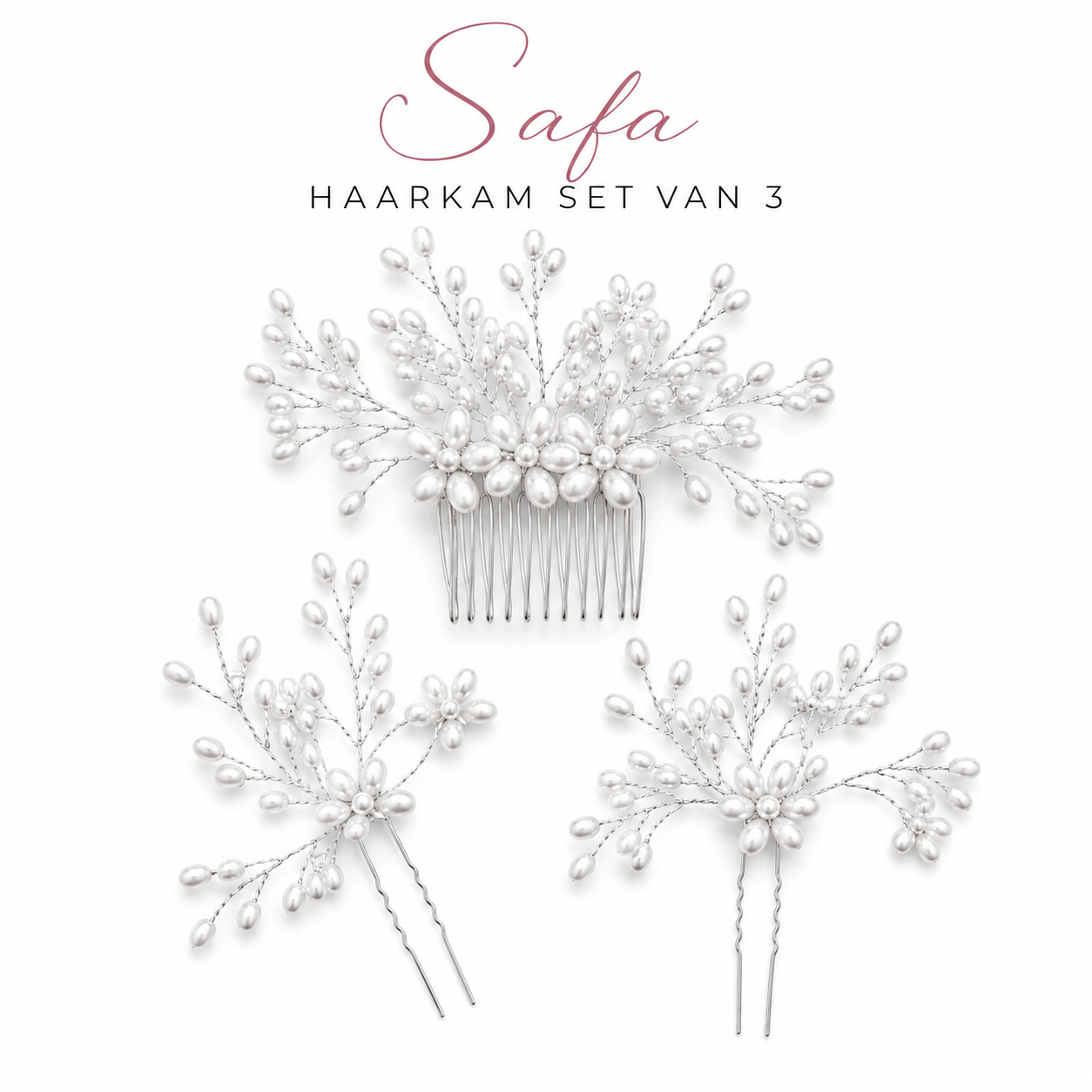 Safa Haarkam Set van 3 Zilver
