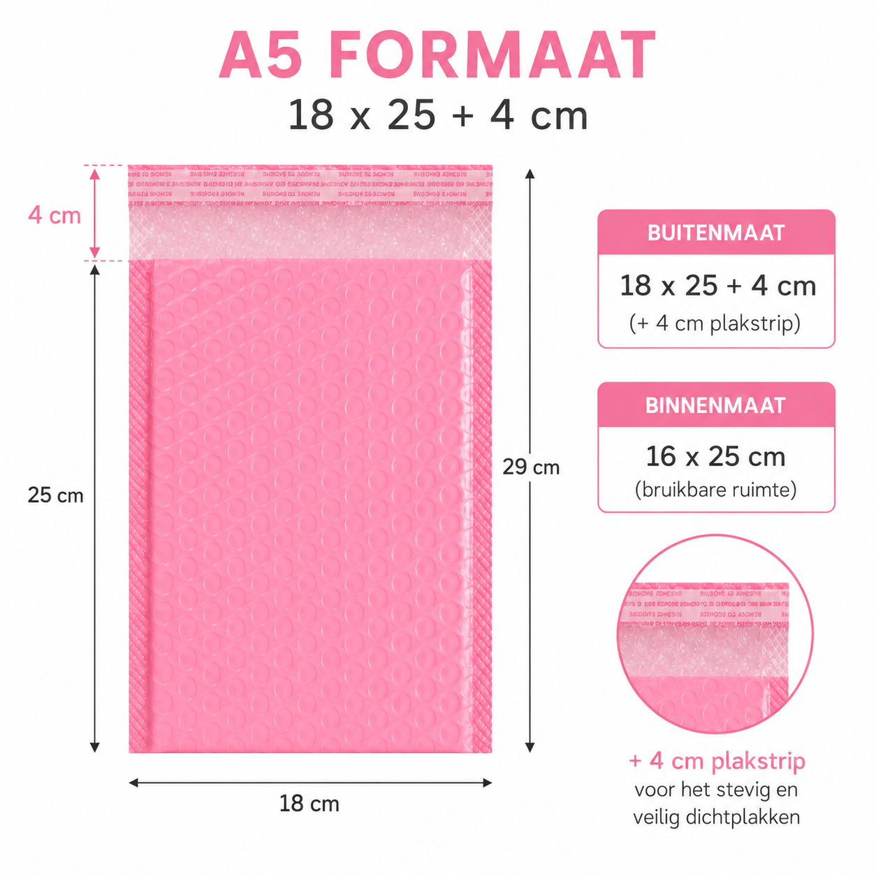 Bubbel Envelop Roze 5 stuks