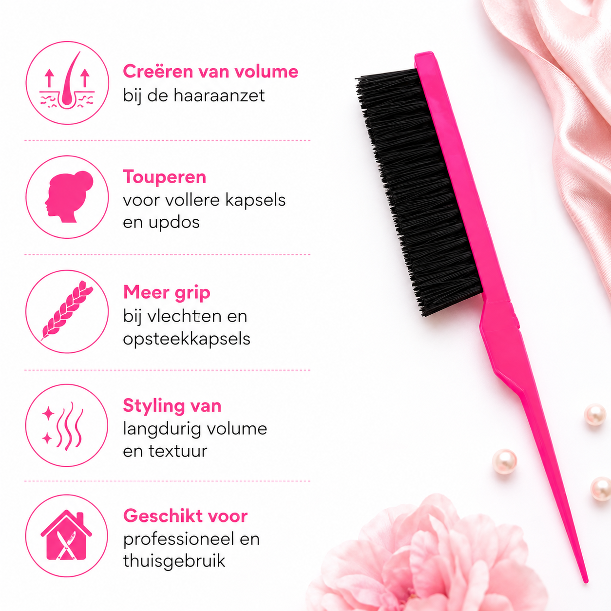 Toupeerborstel Roze
